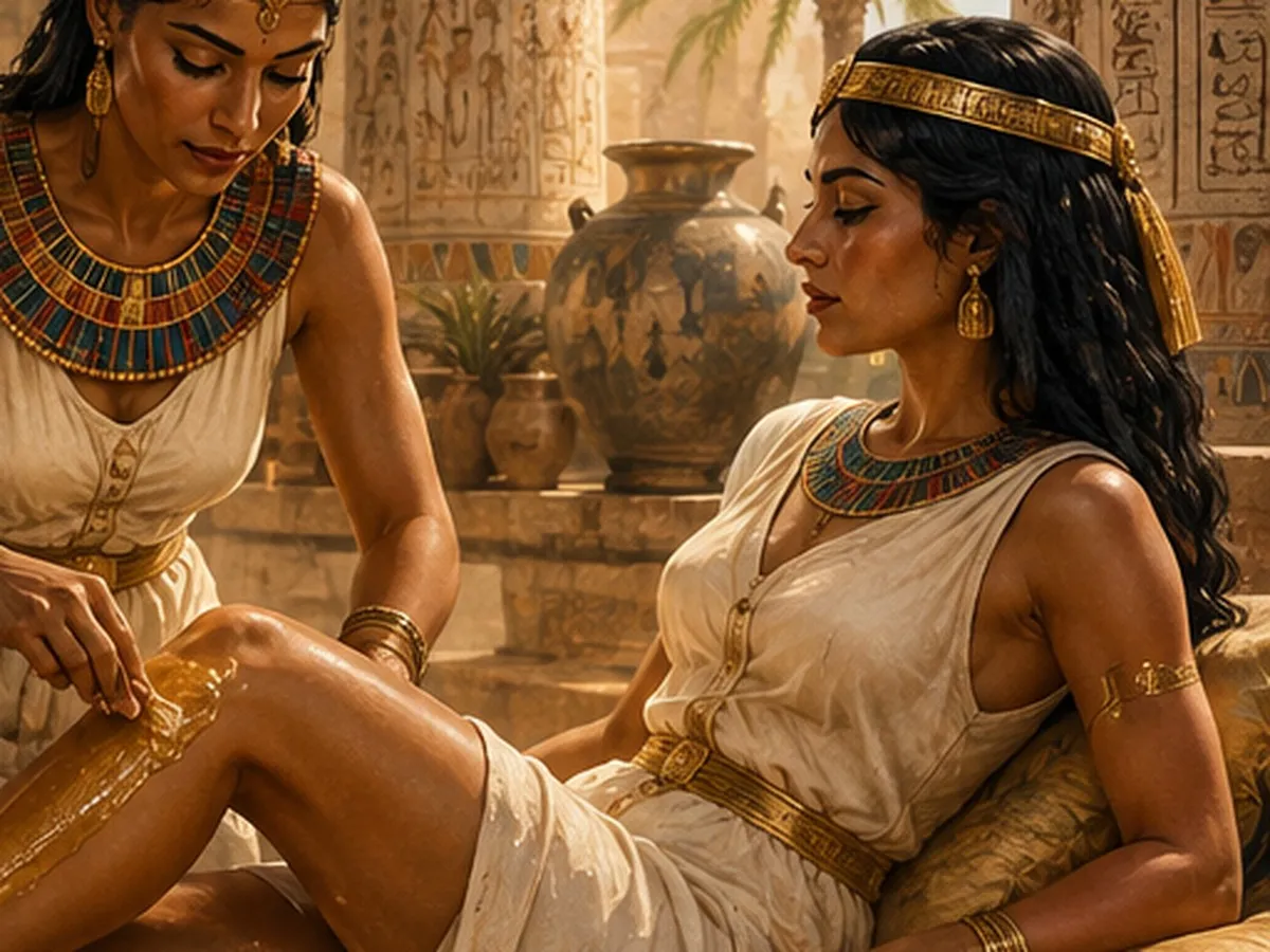 Ancient Egyptian sugaring, illustrated: warm sugar paste drawn along the skin, the way the ritual began